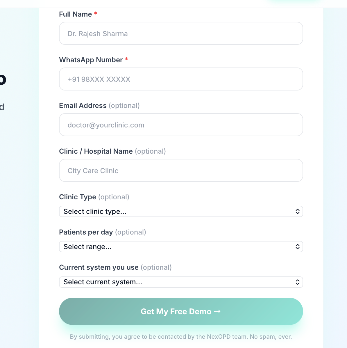 Create your NexOPD account — free signup form